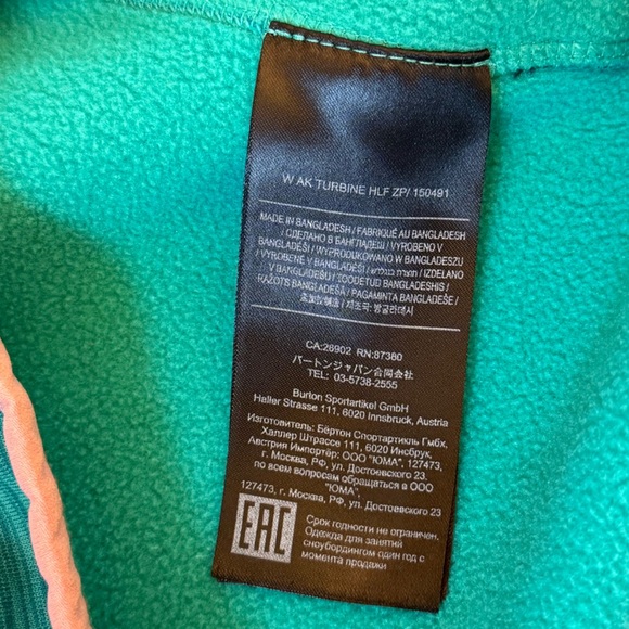 Burton AK Women’s Turbine 1/4 Zip Fleece Sweater Pullover Teal & Pink Size Large - Picture 10 of 14